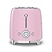 SMEG 2 Slice Toaster with 6 Presets and Defrost Function and Removable Crumb Tray TSF01PKUS, Pink