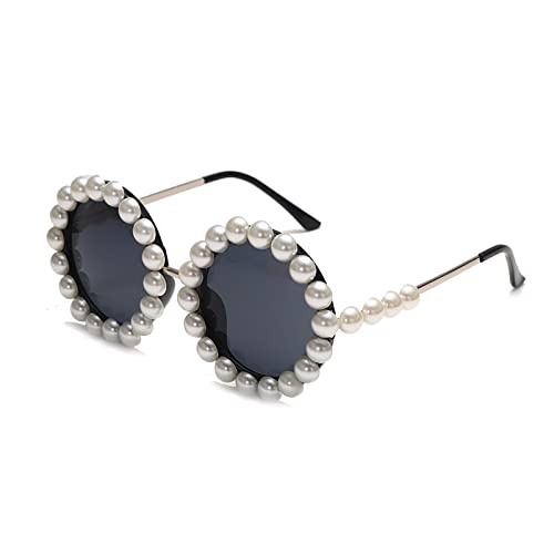 COTIA Round Pearl Sunglasses Women Vintage Large Frame Fashion Sun Glasses