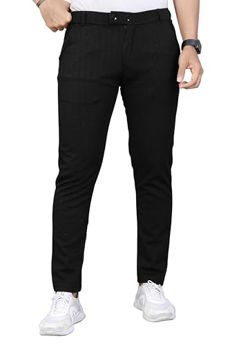Image of Men's Regular Fit Self-Design Trousers | Mid-Rise Cotton Blend Pants for Work Stylish Formal Bottoms for Men (Pack of 1)