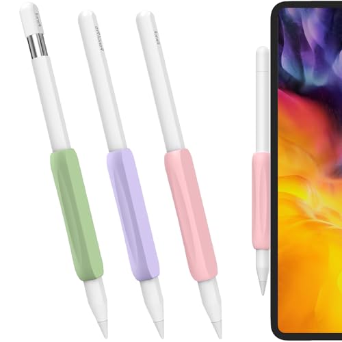 HAPPOW 3 Stück Hülle für Apple Pencil 2. Generation/Pencil Pro/USB-C Silikon Schutzhülle für Apple Pencil Griff rutschfest und Schweißabweisend Angenehm in der Hand(Grün Rosa Lila)