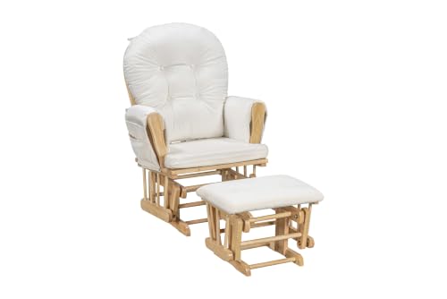 Image of Suite Bebe Mason Nursery Rocking Chair with Ottoman, Wooden Glider for Baby Nursing, Smooth Gliding Rocker, Natural Wood Finish and Beige Fabric
