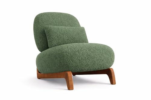 Image of Modern Upholstered Lounge Chair | Premium Fabric Accent Chair with Solid Wooden Legs | Comfortable Single Seater for Living Room, Bedroom & Office (Green)