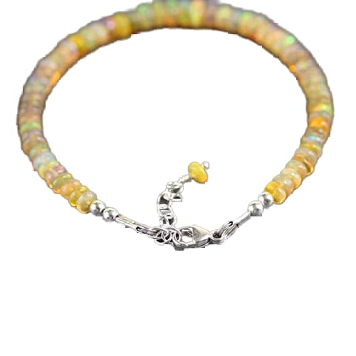 Bracelet perles opale éthiopienne de qualité supérieure et finitions argent