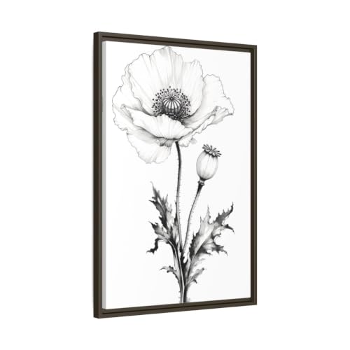 Tableau coquelicot haut de gamme avec cadre en bois espresso 50x75 cm style botanique