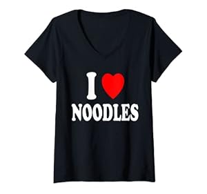 Damen I Heart (Love) Nudeln Ramen Spaghetti Mac und Käse T-Shirt mit V-Ausschnitt