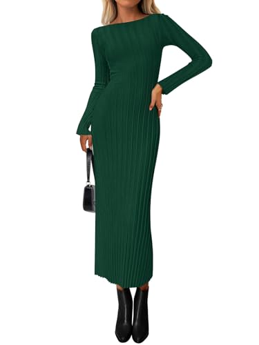 PRETTYGARDEN Womens Sweater Dress Spring 2026 Casual Boat Neck Long Sleeve Pullover Ribbed Knit...