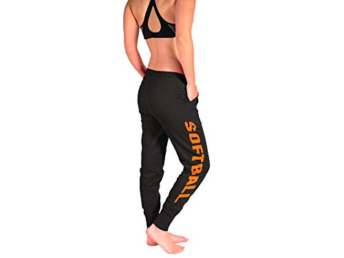 GIMMEDAT Softball Soft Jogger Drawstring Pocket Cuff Pants Sweatpants (Orange, XXX-Large)