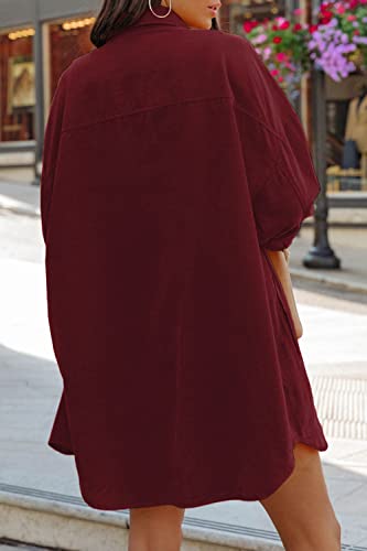 Image of FSHAOES Womens Oversized Button Down Shirts Casual Loose Long Sleeve Solid Lapel Long Blouses Tops with Pockets