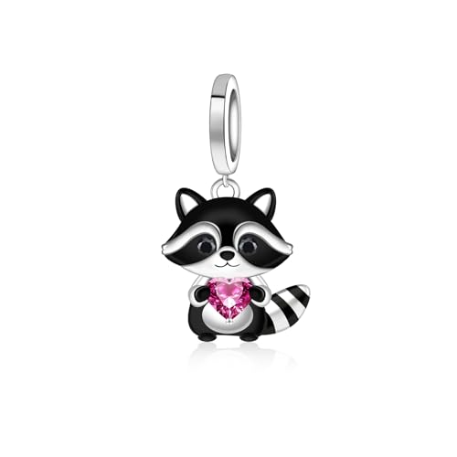 Cute Raccoon Charms for Bracelet - 925 Sterling Silver Raccoon Heart Charms for Daughter Animal Gifts for Bracelets Animal Jewelry for Birthday