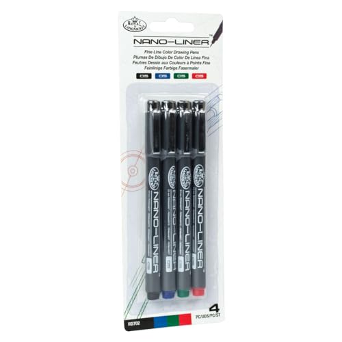 Royal & Langnickel Nano-Liner Drawing Pen, Size 05, Black/Blue/Green/Red, 4-Pack