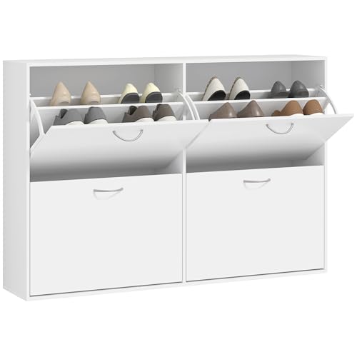 {Muebles Zapateros Blancos con Cajón Muebles Zapateros Blancos HOMCOM Mueble Zapatero Blanco Zapatero Moderno con 4 Cajones Abatibles y Estantes Ajustables para 16-24 Pares de Zapatos para...