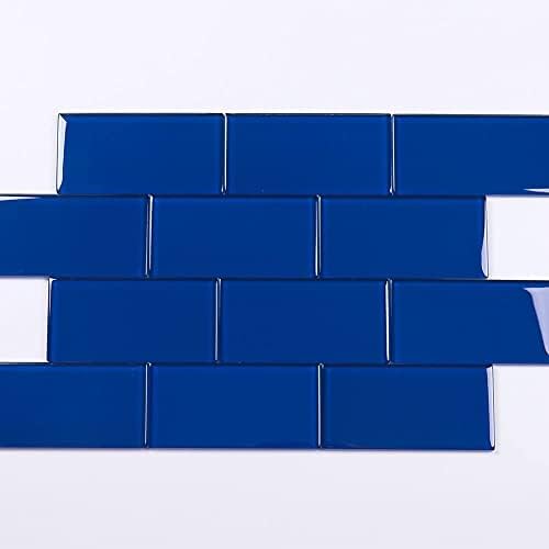 Miniatura 6 de Azulejos de cristal de metro de 3 x 6 pulgadas, color azul cobalto para pared de cocina, baño, paquete de 32 hojas
