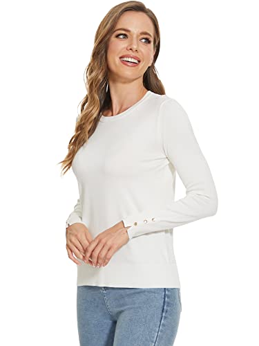 Image of Sweaters for Women Striped Crew Neck Pullover Sweater Lightweight Long Sleeve Fall Knit Tops