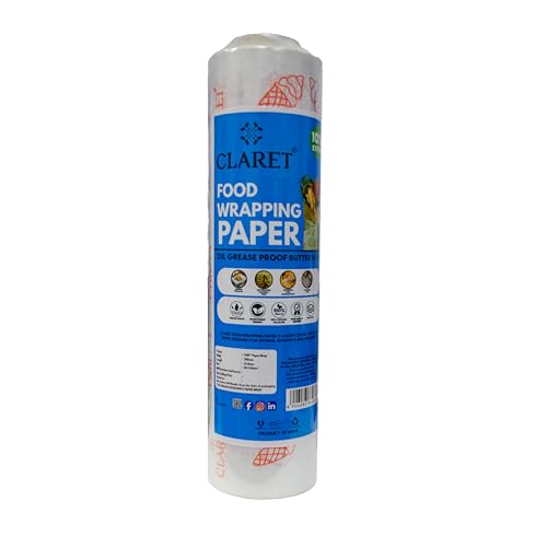 Image of Claret Food Wrapping Paper 50+5 Meter Roll | Oil & Grease Proof Butter Paper | 100% Food Safe | Ideal for Burgers, Sandwiches, Rolls & More | 10% Extra (Pack of 1)