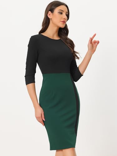 Allegra K Work Pencil Dress for Women's 3/4 Sleeves Contrast Color Knee Length Sheath Dresses4