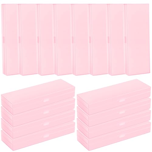 Image of Fainne 24 Plastic Pencil Case Bulk Hard Pencil Boxes with Snap Lid Crayon Maker Pen Organizer Stackable Craft Storage Boxes for School Supplies(Single Layer,Pink,7.68 x 2.6 x 1.18 Inch)
