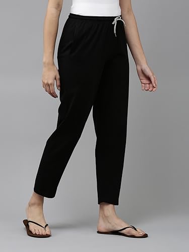 Image of KRYPTIC Women's Pure Cotton Knitted Kurti Pant with Elasticated Drawstring Waistband and Side Pocket | Slim Fit, Mid Rise, Full Length Ethnic Bottom Wear for Daily & Festive Outfits