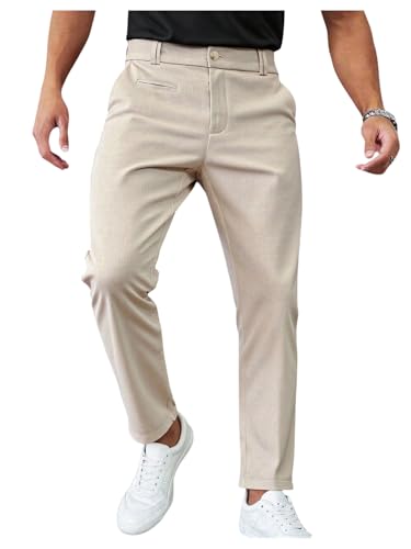 GORGLITTER Men's Zipper Fly Dress Pants Straight Leg Office Work Trousers with Pockets