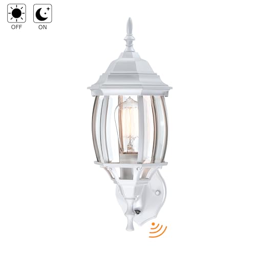 Image of 16.8 Inch White Outdoor Wall Lights Dusk to Dawn, Outside Wall Sconce for House White Dusk to Dawn Sensor Outdoor Light for Front Door Porch Sconce with Vintage Design,E26