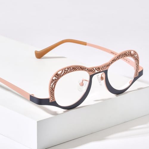 Image of FONEX Colorful Pure Titanium Glasses Frame Women Retro Round Eyeglasses