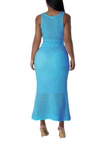 Image of Women Plus Two-Piece Skirt Set Tassel Fishing Net Knittin Hollow Out Off Shoulder Beach Dresses Swimsuit Cover Ups