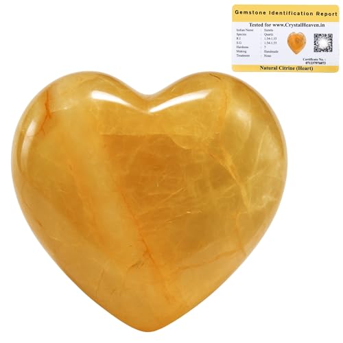 Image of Crystal Heaven Certified Citrine Heart Palm Pebbles Stones For Anxiety Stress Relief Massage-Aaa Grade Original Healing Gemstone Agate Heart Palm Stone For Yoga Meditation Spiritual