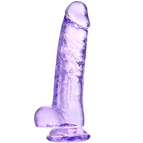 Purple Suction Cup Dildo - 8.2 Realistic Dildo Large Adult Sex Toy with Suction Cup Suitable for Women/Men/Gay with Curved Shaft and Balls Suitable for Vaginal G-spot and Anus.