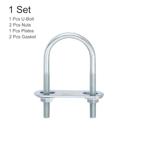 Image of uxcell Round U-Bolts, 1 Set 34mm Inner Width 75mm Length M6 Zinc-Plated Carbon Steel U Clamp Bolt with Nuts and Plates, for Boat Trailer