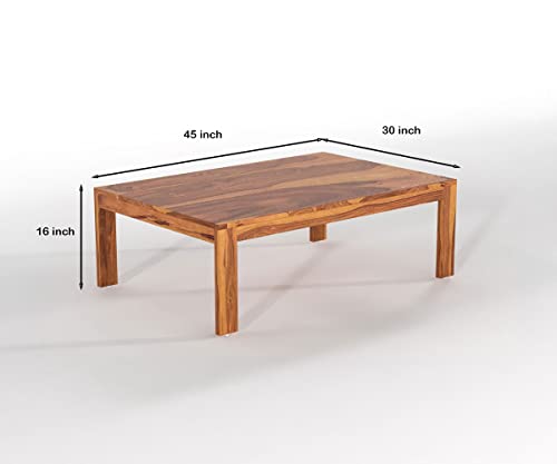 Image of Sheeshsam Wooden Coffee Table with 4 Stools for Living Room - Solid Wood Coffee Table with Cushion Seating Stools Tea Table Teapoy Center Piece for Home Sofa Center Table (Norris Honey)