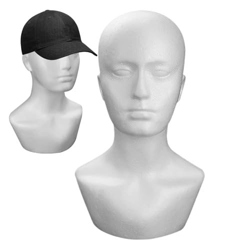 Cabeza de espuma – Cabeza de maniquí de espuma masculina, modelo de soporte de pelo de maniquí blanco para sombreros, accesorios para el cabello, manualidades, bufanda, salón, auriculares, postizos