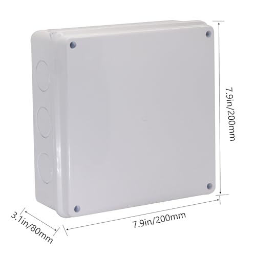 Image of Junction Box Dustproof Waterproof IP65 ABS Plastic Electrical Boxes, Indoor & Outdoor Electrical Power Cord Enclosure Universal Project Box DIY Case White 7.9 x 7.9 x 3.1 inch (200x200x80mm)