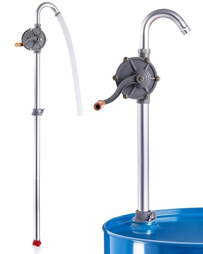 Faitio 55 Gallon Drum Pump, Manual Fuel Transfer Barrel Pump, Hand Crank Pump for Diesel, Kerosene, Hydraulic Fluid, All-Aluminum Rotary Siphon Oil Pump for Machinery Use, Fits 5–55 Gallon Drums