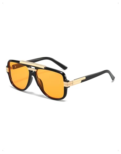 EMOTTOS Gafas de Sol Polarizadas Retro Cuadradas, Gafas Sol Mujer y Hombre con Doble Puente, Vintage Sunglasses Men Polarizadas con Protección UV400 y Cristales Amarillos, para Viajar, Fiestas, Playa