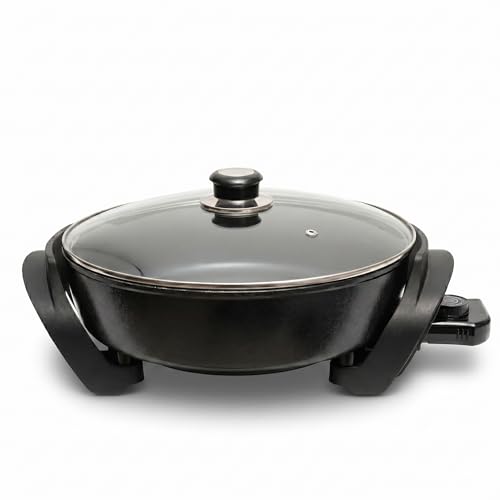 Moss & Stone Round Electric Skillet with Lid 12-Inch Nonstick Frying Pan