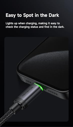 Image of Mcdodo 60W Type C to Type C Fast Charging Cable with LED Indicator, Nylon Braided USB C PD Data Cable, Aluminum Alloy, CarPlay Support for iPhone 17 /16 /15 Series, Samsung, OnePlus, MacBook (1 Meter)
