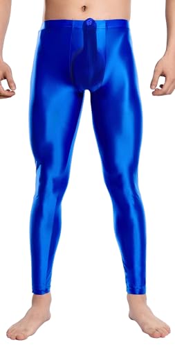 FEOYA Mens Oil Shiny Glossy Compression Pants Stretchy Nylon Smooth Bulge Pouch Leggings Tights Pants