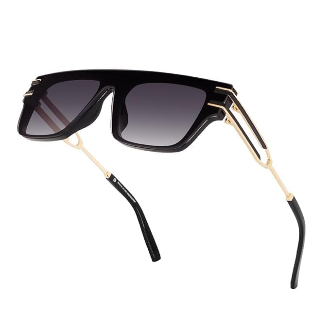 Fashion Stylish Fiesta Black Rimless Sunglasses Golden Frame - Premium Goggles for Men and Women, Strong Metal (Black)-image-6