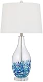 360 Lighting Marnie Modern Coastal Vase Table Lamp 28' Tall Blue Art Glass White Fabric Tapered Drum Shade Decor for Living Room Bedroom Beach House Bedside Nightstand Home Office Family