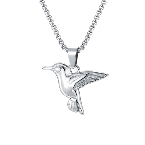 Collier colibri homme chaîne boîte pendentif oiseau animal couleur argent