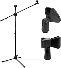 OFFERS A LONGER REACH - The LumiroAdjustable Microphone Stand extends from a compact 90' cm to 160 cm. You can rotate the boom arm and move it vertically for taller performers HOLDS UP TO 2 MICS SIMULTANEOUSLY - You can mount two microphones concurre...