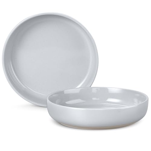 LIANYU Pasta Salad Bowls Set, 33oz Large Round Serving Bowls Set of 2, Stoneware Plates for Pasta, Noodle, Fruit, Oven and Dishwasher Safe, Scratch Resistant, Glacier Gray