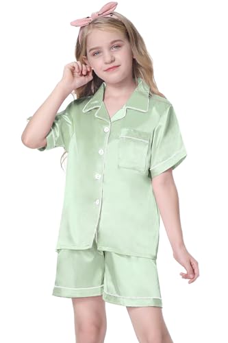 Image of Girls & Womens Satin Pajamas Set, Silk Button-Down Sleepwear 2 Piece Nightwear, 3 Years - Women XXL