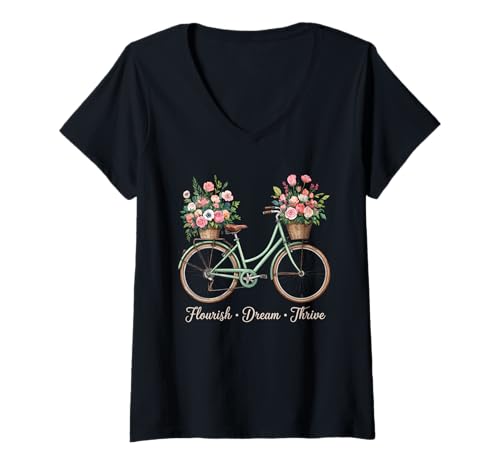 Mujer Flourish Dream Thrive - Bicicleta floral resiste la protesta Camiseta Cuello V