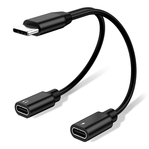 Dual USB C Headphone and Charger Adapter Splitter,2-in-1 Type C Audio Adapter with USB C Fast Charging Port Splitter Dongle Cable for with iPhone 16/16Plus/16 Pro/16 Pro Max/15/15 Pro,S23 S22 (Black)