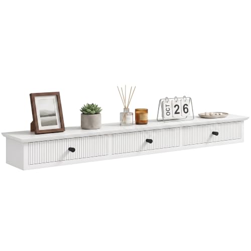 Image of HOMCOM Floating Wall Shelf with 3 Drawers, Display Storage Unit, White
