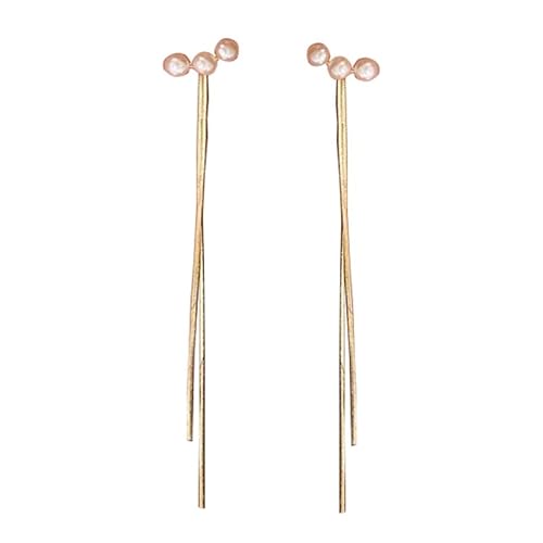 MOUP パール真珠フリンジ・ピアス ロングレディース 人気 揺れる ピカピカ 長いフリンジ フープピアス ゴールド 18金メッキ アレルギー対応 両耳用ピアス 綺麗 小顔効果 パーティ 人気 アクセサリー (真珠の長イヤリング)