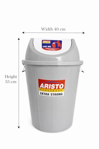 Image of ARISTO Plastic Swing Lid Garbage Waste Dustbin 32 Ltr (Grey), (38(D) X 53.6 Cm)