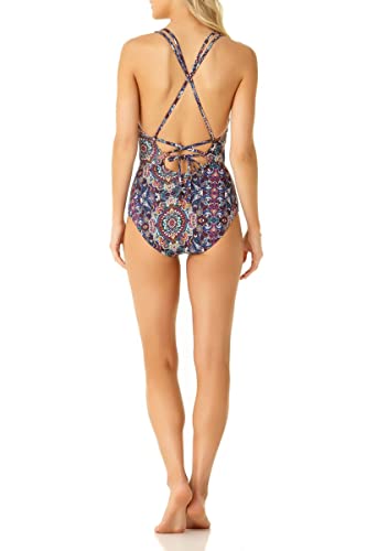 Women's Standard Sexy One Piece Swim, Medallion wrap Multi Stripe, 103