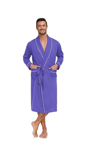 COLORFULLEAF Mens 100% Cotton Robes Lightweight Summer Long Bathrobe Sleepwear Soft Knit Spa Robe with Pockets2