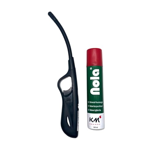 NOLA Feuerzeug mit Turboflamme inkl. 100ml Gas-Nachfüllflasche, Sturmfeuerzeug, Stabfeuerzeug
